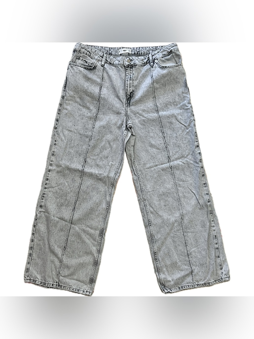 Mango MNG Denim grey high waisted wide leg jeans with seams US Women’s 14